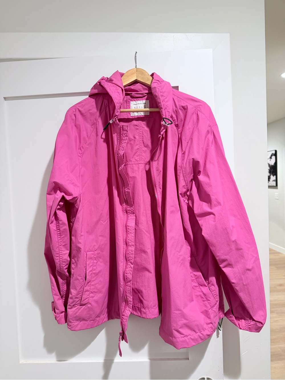 Bright Pink Lightweight Oversized Hooded Rain Jacket
